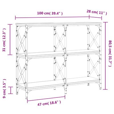 vidaXL Mesa consola madera de ingeniería gris Sonoma 100x28x80,5 cm