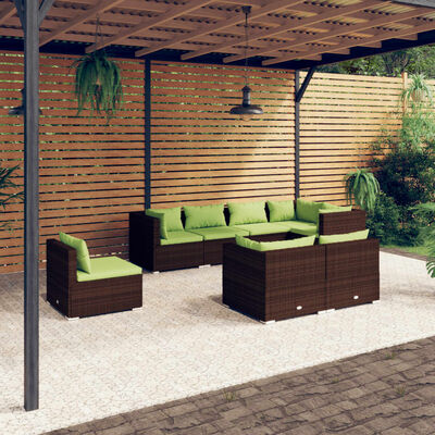 vidaXL Set muebles de jardín 8 piezas y cojines ratán sintético marrón