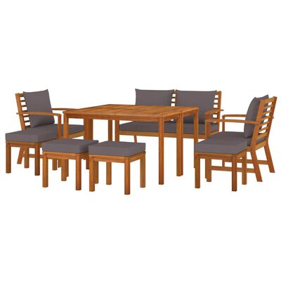 vidaXL Juego comedor jardín con cojines 9 piezas madera maciza acacia