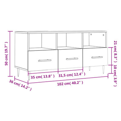 vidaXL Mueble de TV madera contrachapada blanco brillo 102x36x50 cm