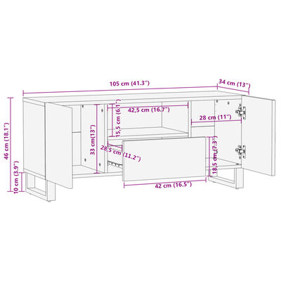 vidaXL Mueble de TV madera maciza de mango 100x34x46 cm