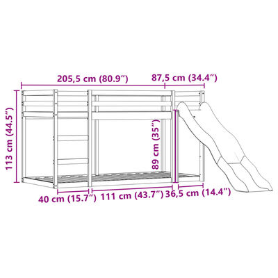 vidaXL Litera con tobogán y cortinas rosa 80x200 cm