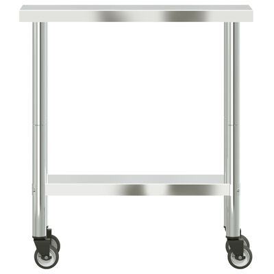 vidaXL Mesa de trabajo de cocina con ruedas acero inox 82,5x30x85 cm