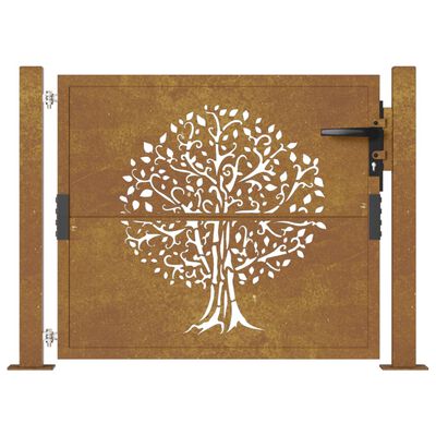 vidaXL Puerta de jardín acero corten diseño árbol 105x105 cm