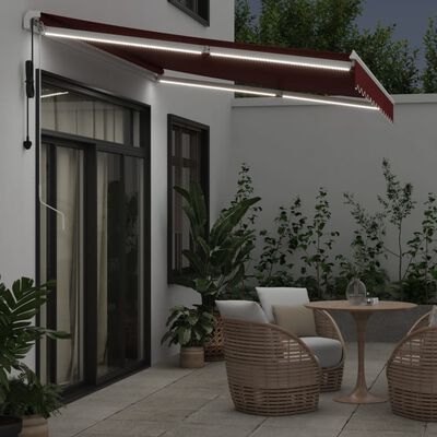 vidaXL Toldo retráctil automático con luces LED burdeos 350x250 cm