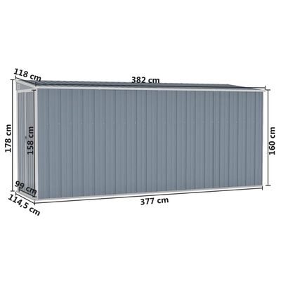 vidaXL Cobertizo de jardín pared acero galvanizado gris 118x382x178 cm