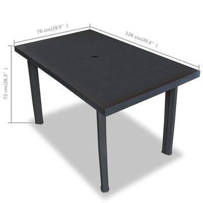 vidaXL Mesa de jardín de plástico gris antracita 126x76x72 cm