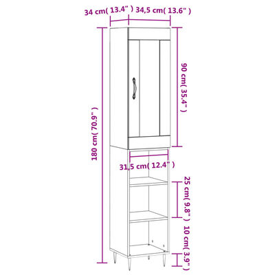 vidaXL Aparador alto madera contrachapada roble marrón 34,5x34x180 cm