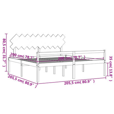 vidaXL Cama personas mayores cabecero madera maciza negro 200x200 cm