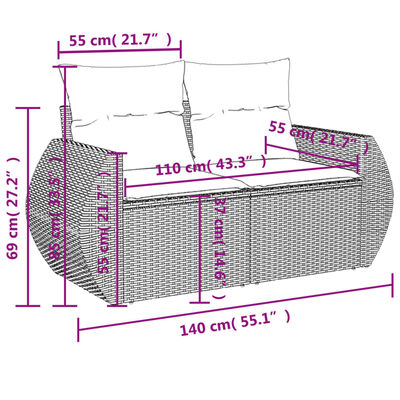 vidaXL Set de muebles de jardín 9 pzas y cojines ratán sintético gris