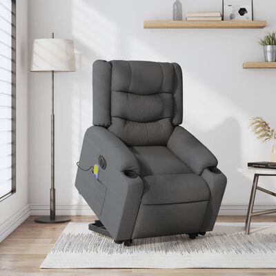 vidaXL Sillón de masaje eléctrico reclinable elevable tela gris oscuro