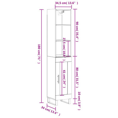 vidaXL Aparador de madera contrachapada negro 34,5x34x180 cm