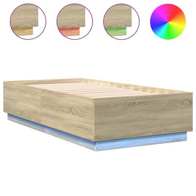 vidaXL Estructura cama con luces LED madera roble Sonoma 90x190 cm