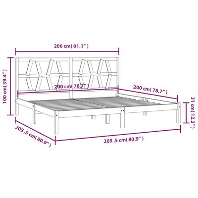 vidaXL Estructura de cama de madera maciza de pino negro 200x200 cm