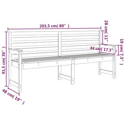 vidaXL Banco de jardín madera maciza pino negro 203,5x48x91,5 cm