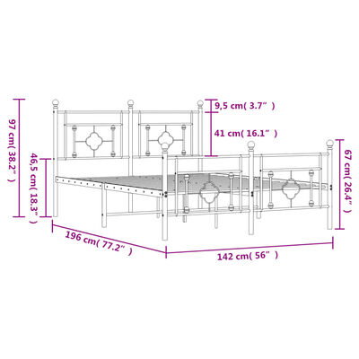 vidaXL Estructura cama sin colchón con estribo metal negro 135x190 cm