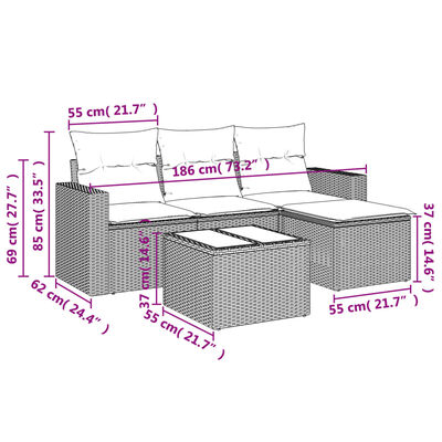 vidaXL Set de muebles de jardín 5 pzas y cojines ratán sintético negro