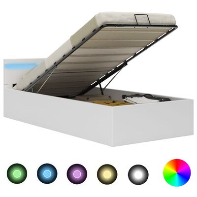 vidaXL Cama canapé hidráulica con LED cuero sintético blanco 100x200cm