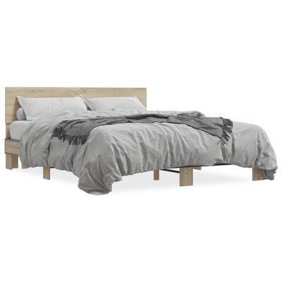 vidaXL Estructura cama madera ingeniería metal roble Sonoma 160x200 cm