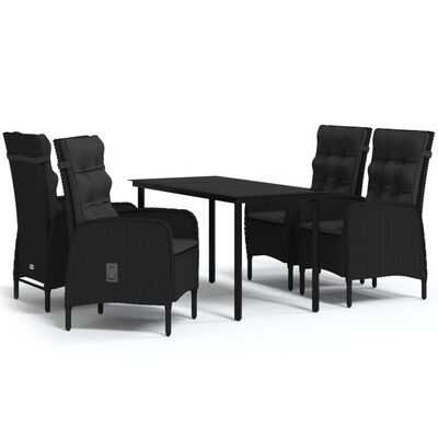 vidaXL Juego de comedor de jardín 5 piezas con cojines negro