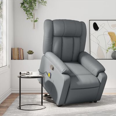 vidaXL Sillón reclinable de masaje de pie cuero artificial gris