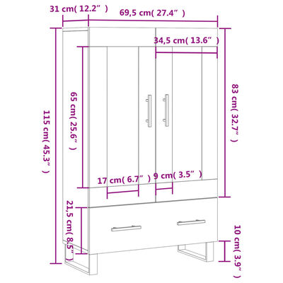 vidaXL Aparador alto madera de ingeniería gris hormigón 69,5x31x115 cm