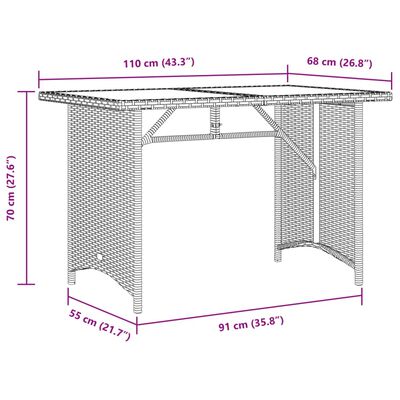 vidaXL Mesa de jardín superficie de madera ratán PE negro 110x68x70 cm