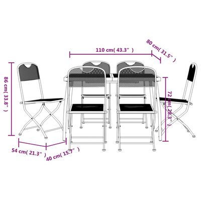 vidaXL Juego de comedor de jardín 7 pzas malla metálica gris antracita