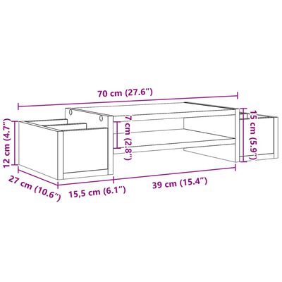 vidaXL Soporte de pantalla con almacenaje roble ahumado 70x27x15 cm