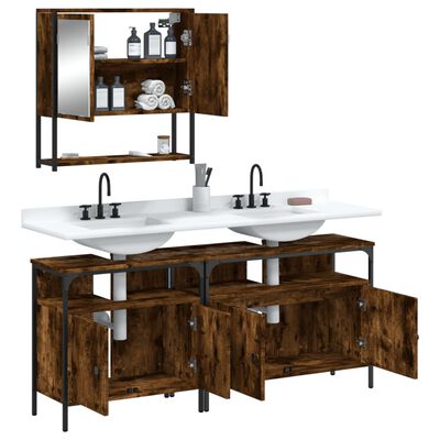 vidaXL Set de muebles baño 3 pzas madera contrachapada roble ahumado