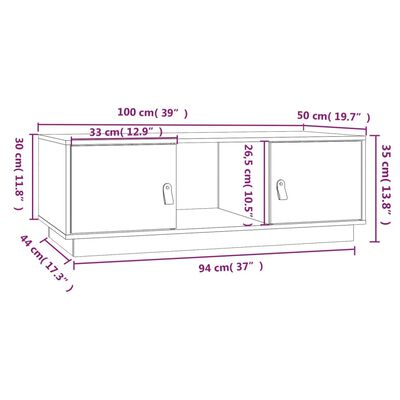 vidaXL Mesa de centro de madera maciza de pino 100x50x35 cm