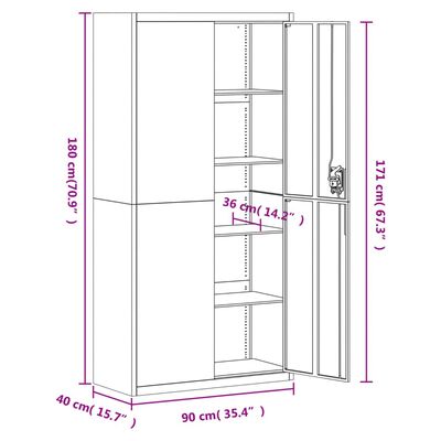 vidaXL Armario archivador de acero negro 90x40x180 cm