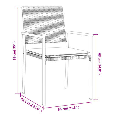 vidaXL Juego comedor jardín 3 piezas y cojines ratán sintético y acero