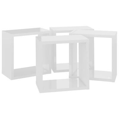 vidaXL Estantes cubo de pared 4 unidades blanco brillo 26x15x26 cm