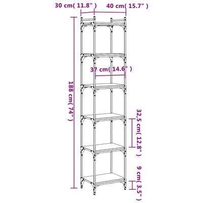 vidaXL Librería de 6 estantes madera de ingeniería negro 40x30x188 cm