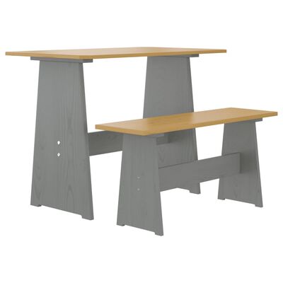 vidaXL Mesa de comedor con banco REINE madera maciza pino marrón gris