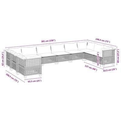 vidaXL Set de sofás de jardín 10 pzas cojines ratán sintético negro