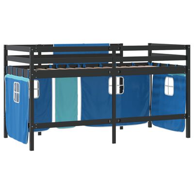 vidaXL Cama alta para niños con cortinas madera pino azul 90x190 cm