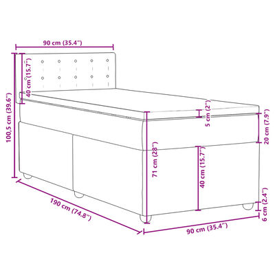 vidaXL Cama box spring con colchón tela gris oscuro 90x190 cm