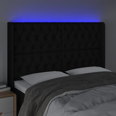 vidaXL Cabecero con LED de tela negro 147x16x118/128 cm