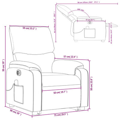 vidaXL Sillón de masaje eléctrico reclinable elevable tela rojo tinto