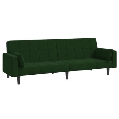 vidaXL Sofá cama de 2 plazas con dos almohadas terciopelo verde oscuro