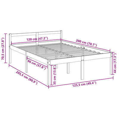 vidaXL Cama para personas mayores madera maciza pino blanca 120x200 cm