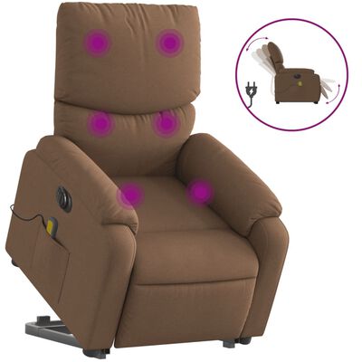 vidaXL Sillón de masaje eléctrico reclinable elevable tela marrón