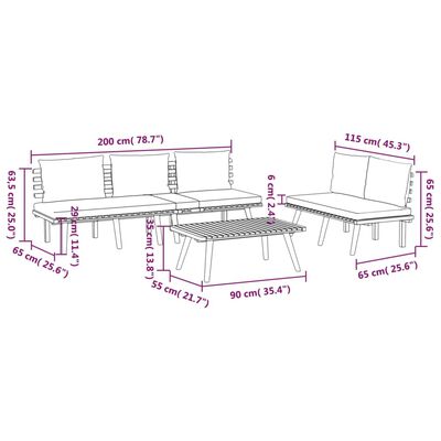 vidaXL Muebles de jardín 3 piezas con cojines madera maciza de acacia