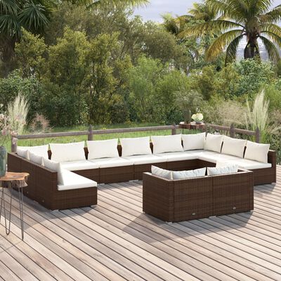 vidaXL Set muebles de jardín 12 pzas y cojines ratán sintético marrón