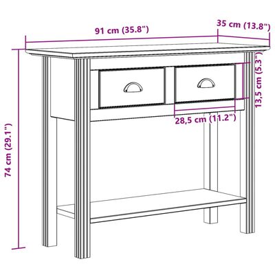 vidaXL Mesa consola BODO madera maciza de pino marrón 91x35x74 cm