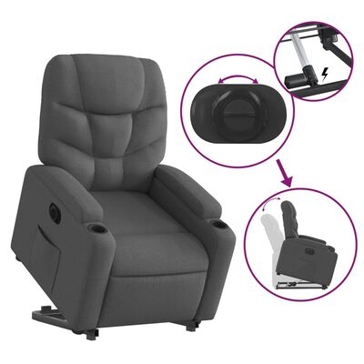 vidaXL Sillón eléctrico reclinable elevable de tela gris oscuro