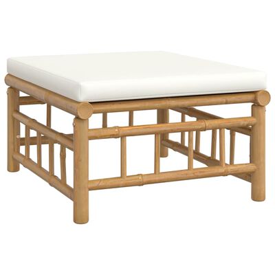 vidaXL Set de muebles de jardín 5 piezas bambú y cojines blanco crema