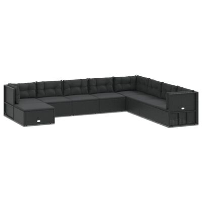 vidaXL Set de muebles de jardín 9 pzas y cojines ratán sintético negro